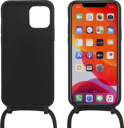iPhone 13 Pro Hoesje - Zwart - Siliconen Back Cover met Telefoonkoord