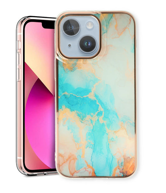 Coque Apple iPhone 15 Plus - Aqua - Coque arrière silicone Marbre