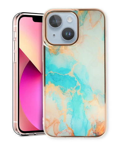 Apple iPhone 15 Hoesje - Aqua - Siliconen Marmer Back Cover