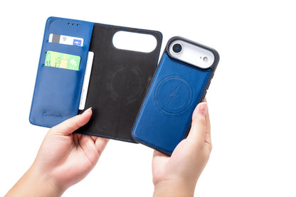 Apple iPhone Air Hülle - Navy Blue - Echtleder MagSafe Klapphülle mit Kartenfach