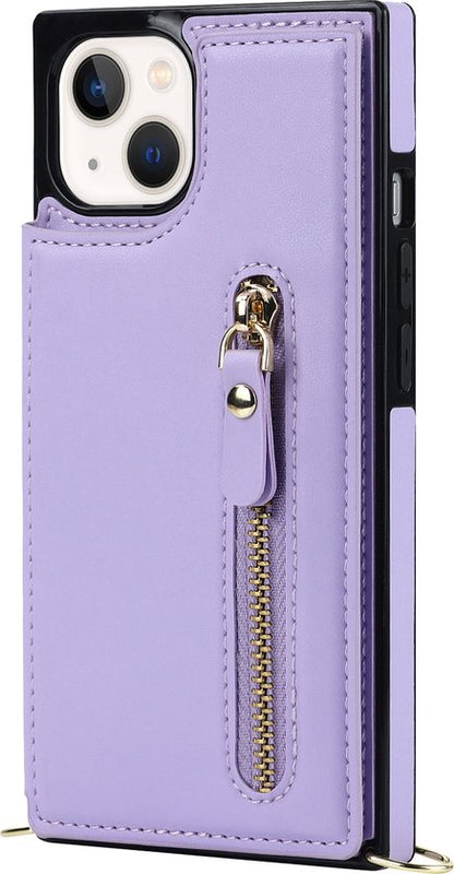 Apple iPhone 15 Hoesje - Paars - Luxe Back Cover met Telefoonkoord en Rits
