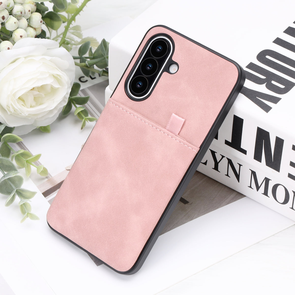 Samsung Galaxy A27 Hoesje - Pale Pink - Kunstleren Back Cover met Pull-Tab Pasjeshouder