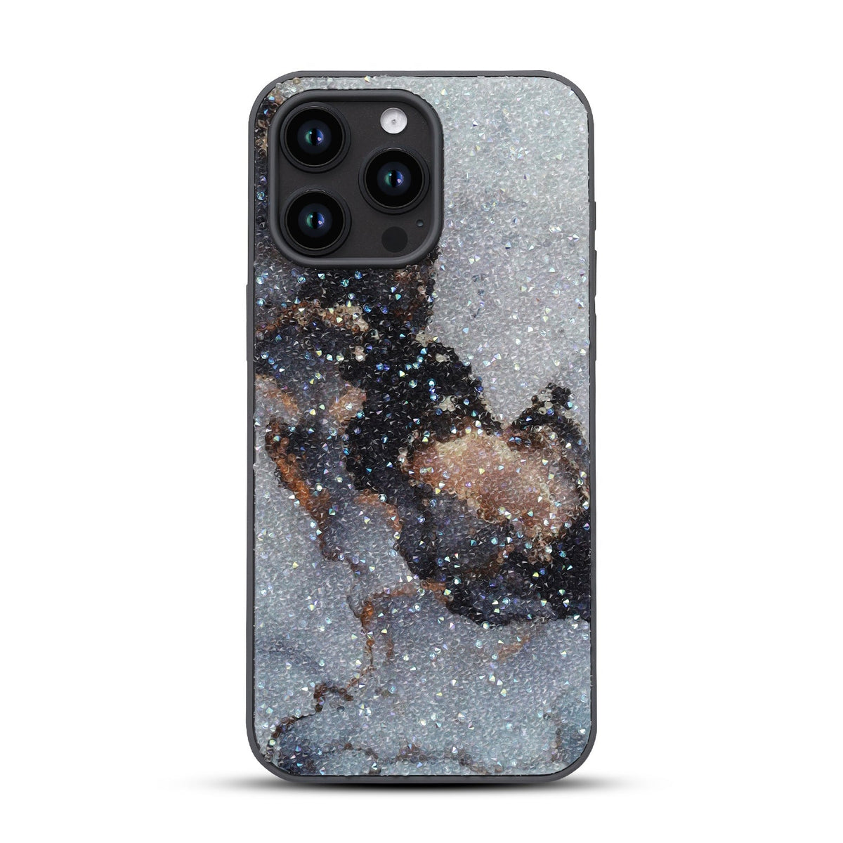 Apple iPhone 14 Pro Max Hoesje - Grijs - Diamant Marmer Glitter Back Cover