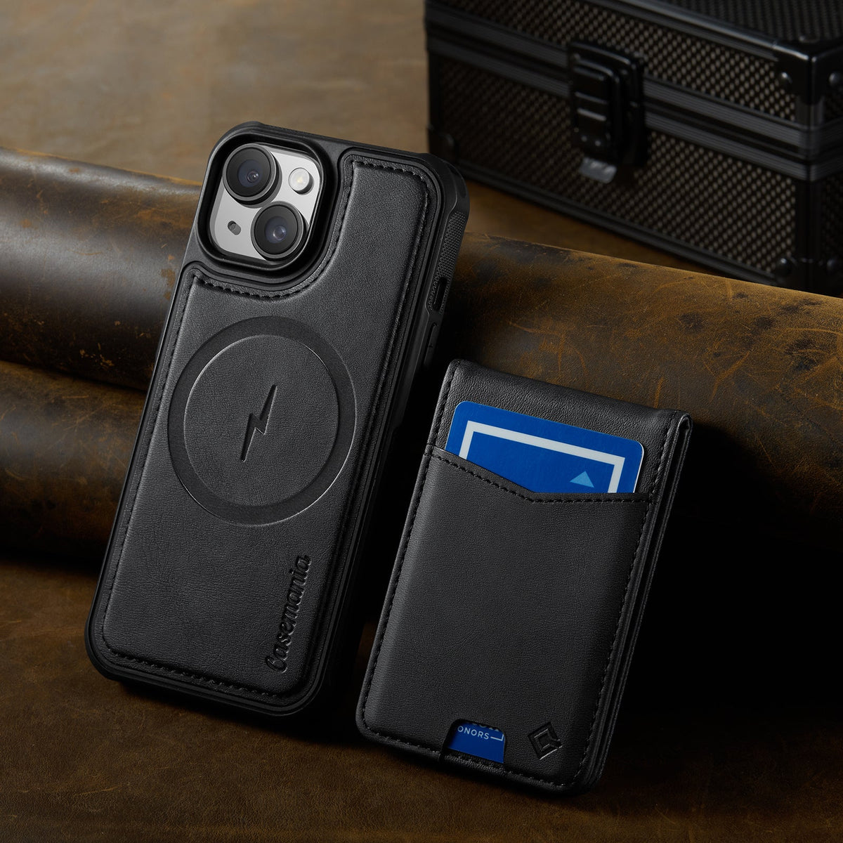 Apple iPhone 14 Case - Charcoal Gray - Faux Leather MagSafe Back Cover