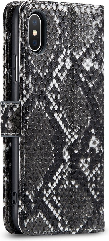 Apple iPhone X/10 Case - Black - Snake Print Flip Case