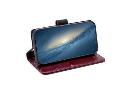 Apple iPhone 18 Pro Max Case - Maroon Red - Genuine Leather Wallet Case