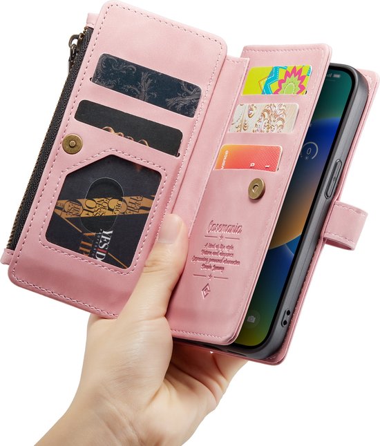 iPhone 14 Hoesje - Pale Pink - Luxe Bookcase met Rits