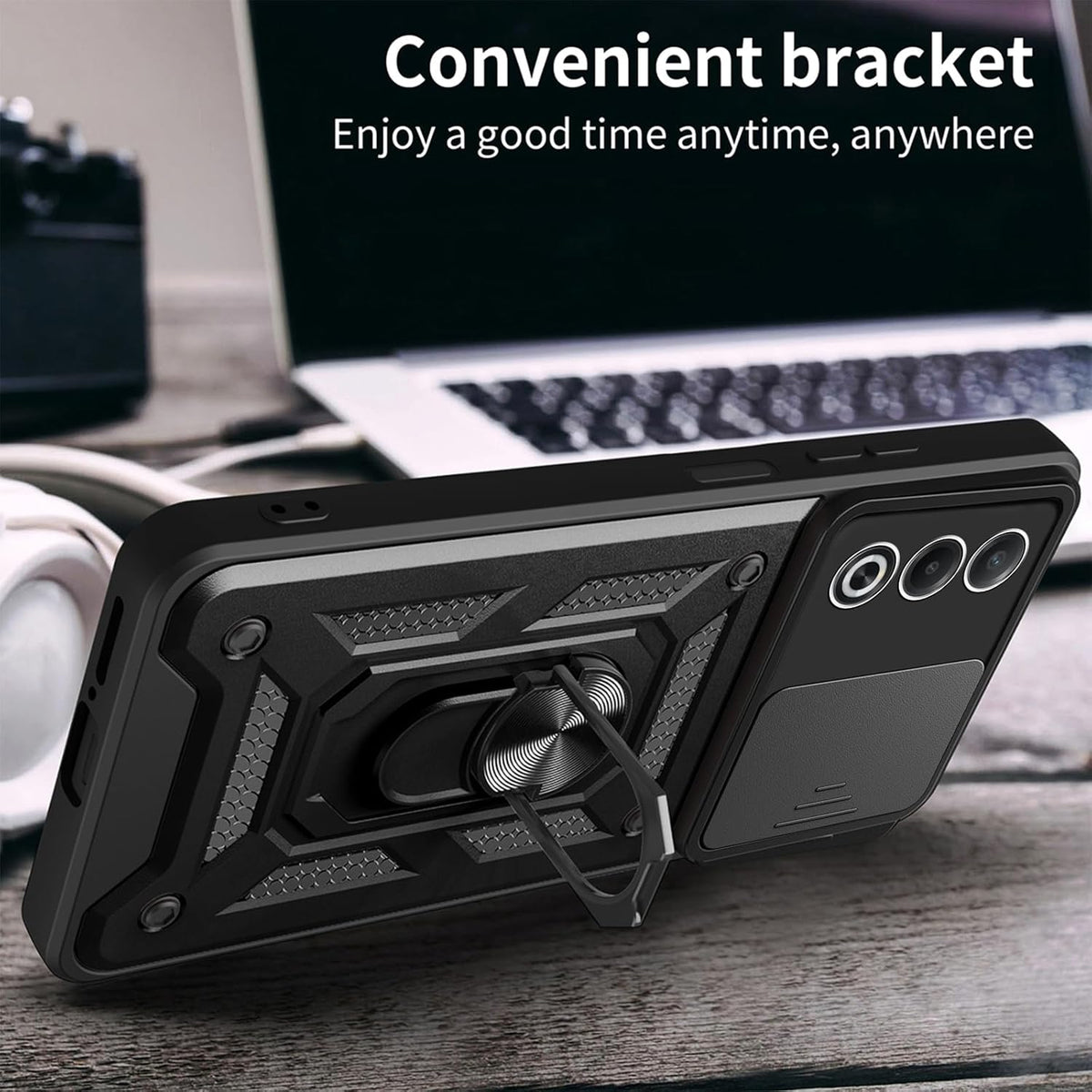 Coque Oppo A80 - Noir - Étui de protection avec béquille et protection caméra
