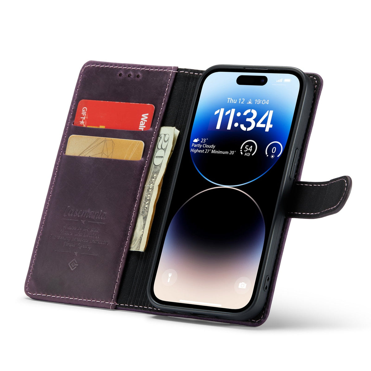 Apple iPhone 15 Pro Max Hoesje - Paars - Echt Leren Bookcase