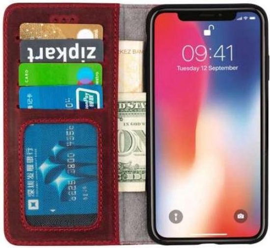 Apple iPhone 11 Pro Hoesje - Rood - Echt Leren Bookcase