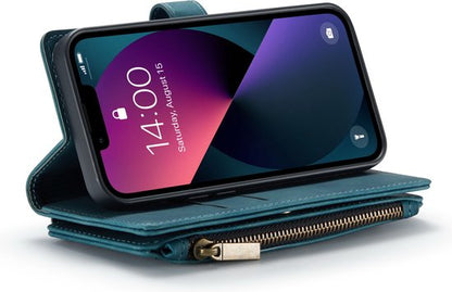 Apple iPhone 13 Hülle - Emerald Green - Luxus-Klapphülle mit Kartenfach und Reißverschluss
