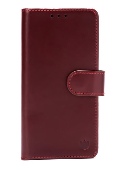 Apple iPhone 17e Hoesje - Maroon Red - Echt Leren Bookcase
