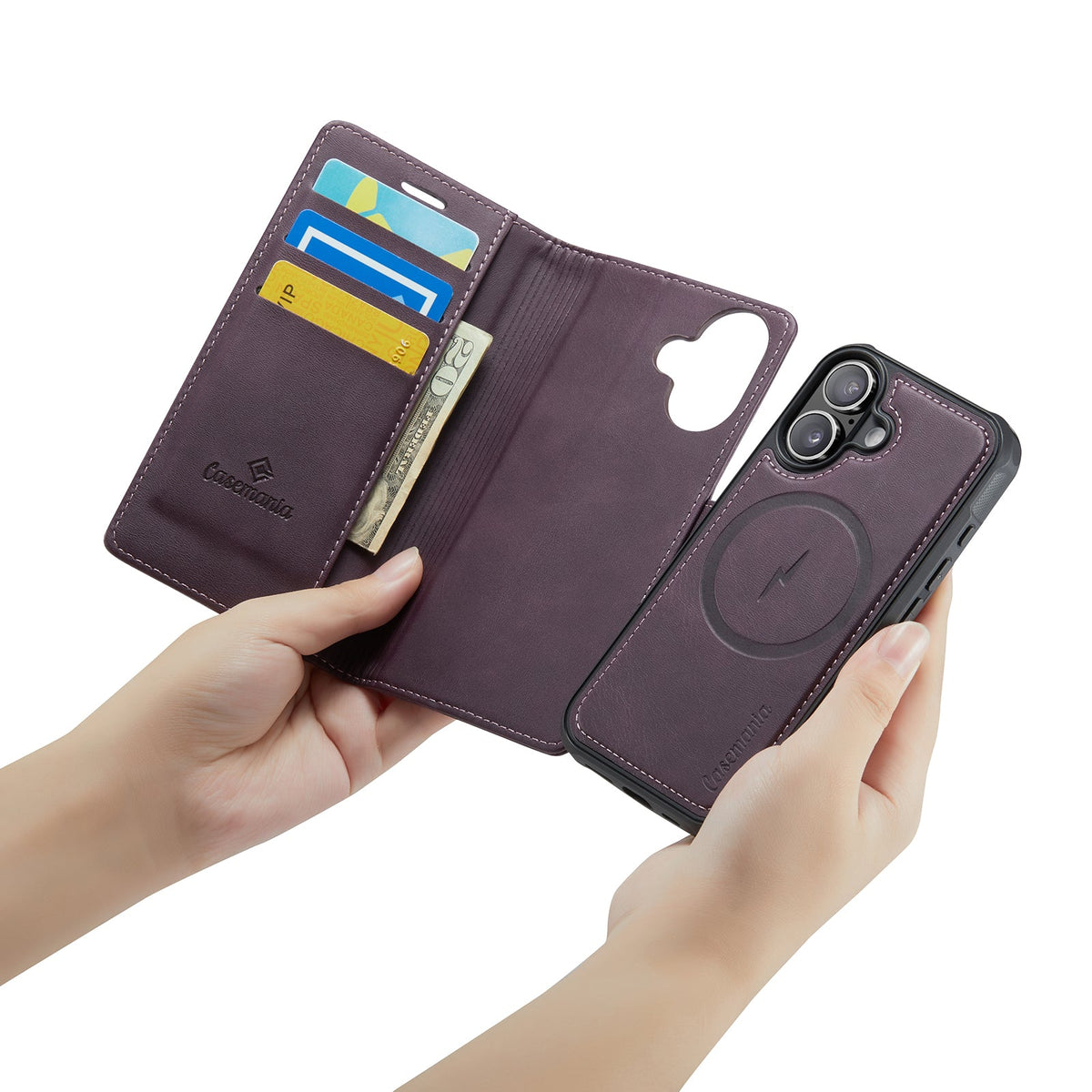Apple iPhone 17 Case - Dark Purple - Luxury 2-in-1 MagSafe Wallet Case