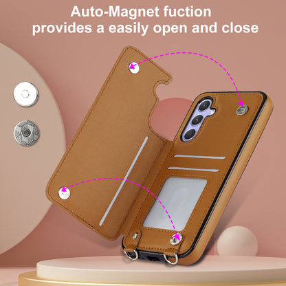 Samsung Galaxy A14 4G Hoesje - Bruin - Luxe Back Cover met Telefoonkoord en Rits