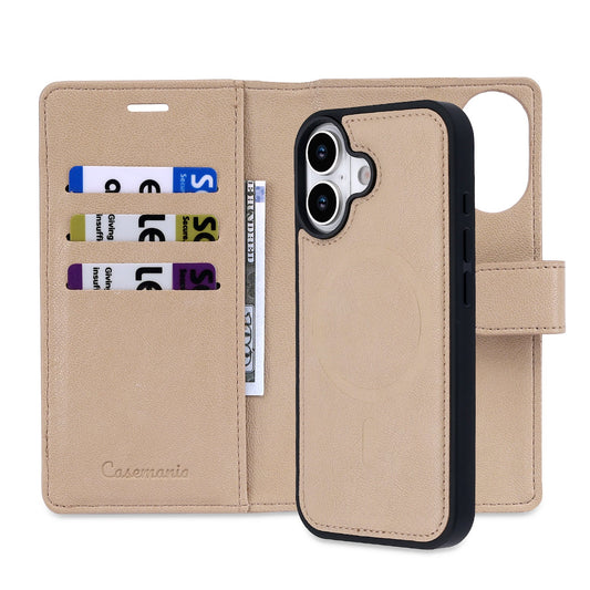 Apple iPhone 17 Hülle - Soft Beige - 2-in-1 Lederoptik Klapphülle mit Kartenfach