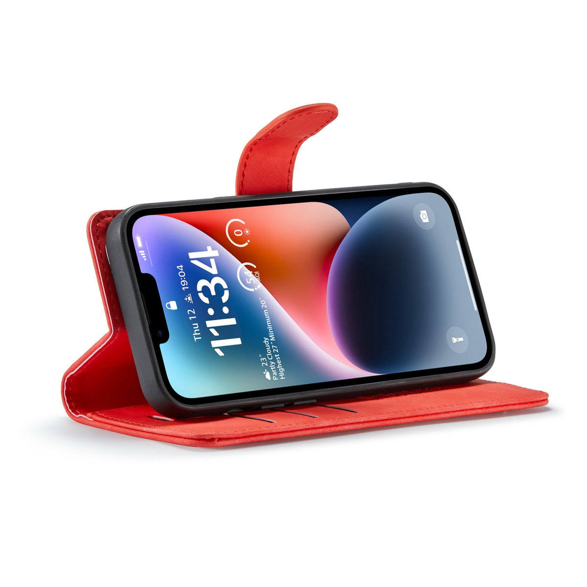 Apple iPhone 15 Plus Hülle - Crimson Red - 2-in-1 Klapphülle mit Kartenfach