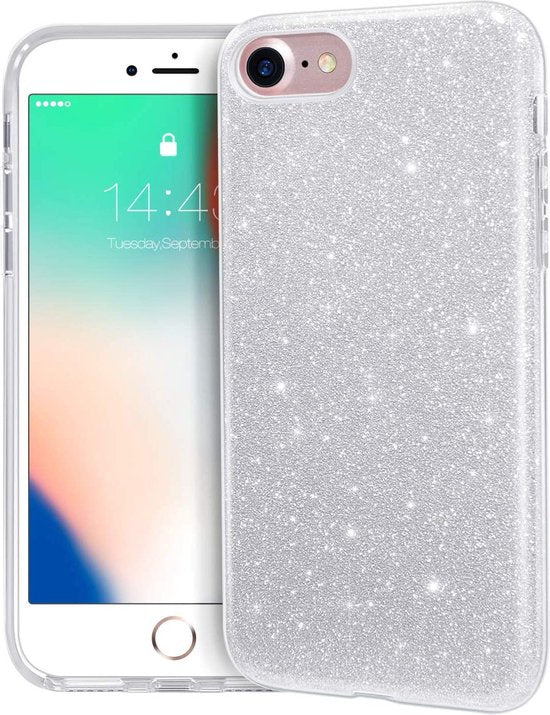 Apple iPhone 7 Hoesje - Zilver - Glitter Back Cover