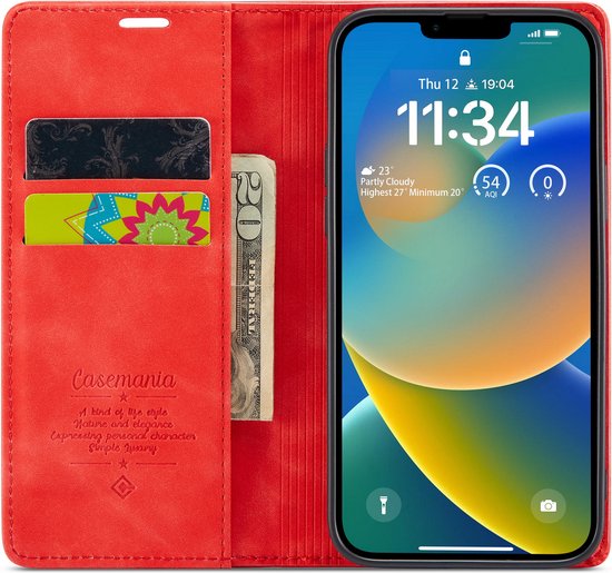 Apple iPhone 14 Hülle - Crimson Red - Schlanke Klapphülle mit Kartenfach