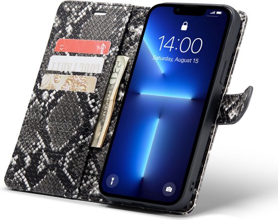 Apple iPhone 13 Pro Hoesje - Zwart - Luxe Slangen Bookcase