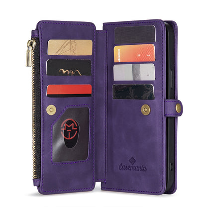 Apple iPhone 15 Hoesje - Dark Purple - Luxe MagSafe Bookcase met Rits en Telefoonkoord
