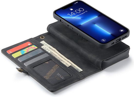 Apple iPhone 13 Hoesje - Charcoal Gray - Luxe 2 in 1 Bookcase met 10 Kaart Vakken en Polskoord