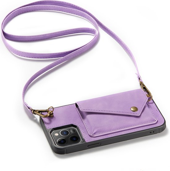 Apple iPhone 12 Pro Max Case - Purple - Luxury Back Cover with Phone Strap