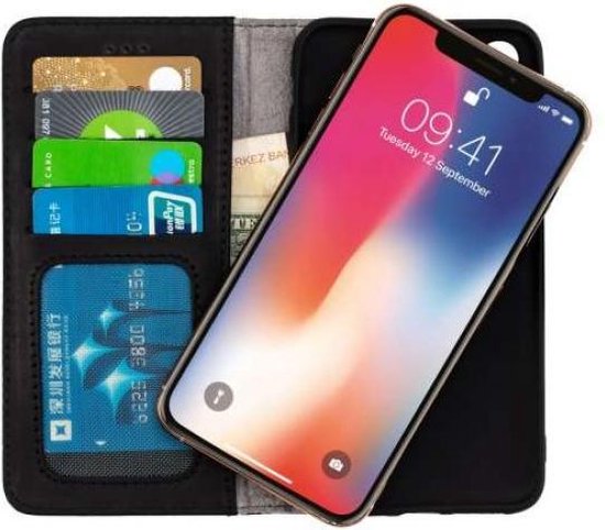 Apple iPhone X/10 Hoesje - Zwart - Echt Leren Bookcase