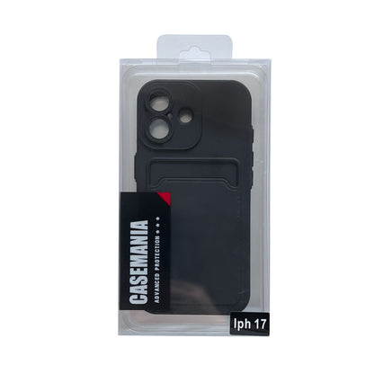 iPhone 17 Hoesje - Zwart - Siliconen Back Cover met Pasjeshouder