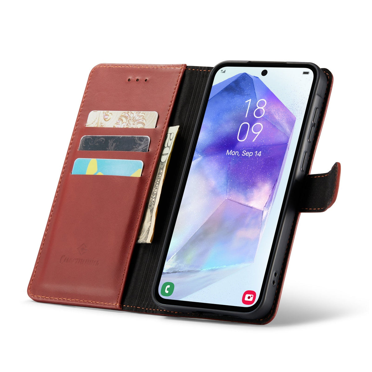 Samsung Galaxy A55 Hoesje - Crimson Red - Echt Leren Bookcase