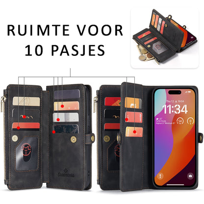 Apple iPhone 15 Pro Max Hoesje - Charcoal Gray - Luxe MagSafe Bookcase met Rits en Telefoonkoord