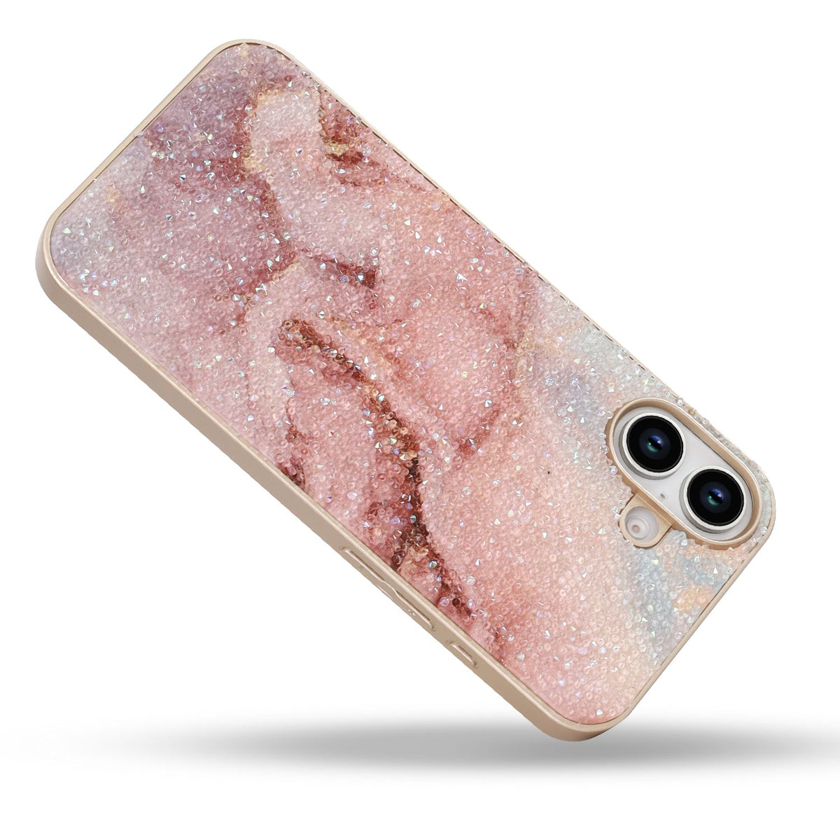 iPhone 16 Hoesje - Roze - Diamant Marmer Glitter Back Cover