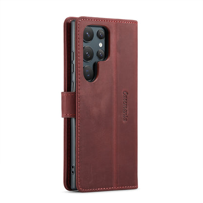 Samsung Galaxy S24 Ultra Hülle - Crimson Red - Echtleder-Klapphülle mit Kartenfach