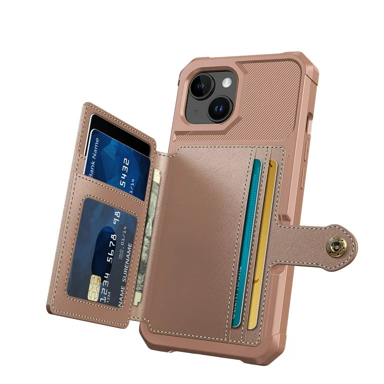 iPhone 15 Plus Hoesje - Rosegoud - Back Cover met RFID Kaarthouder