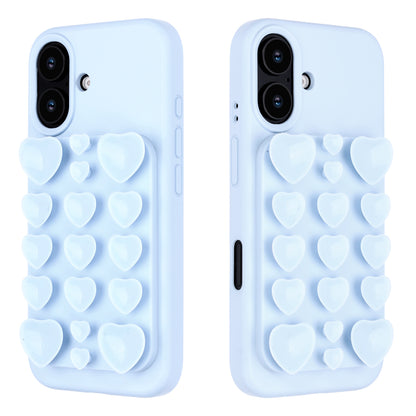 Apple iPhone 16 Hoesje - Licht Blauw - Siliconen Back Cover met Afneembare Hartjes Zuignappen