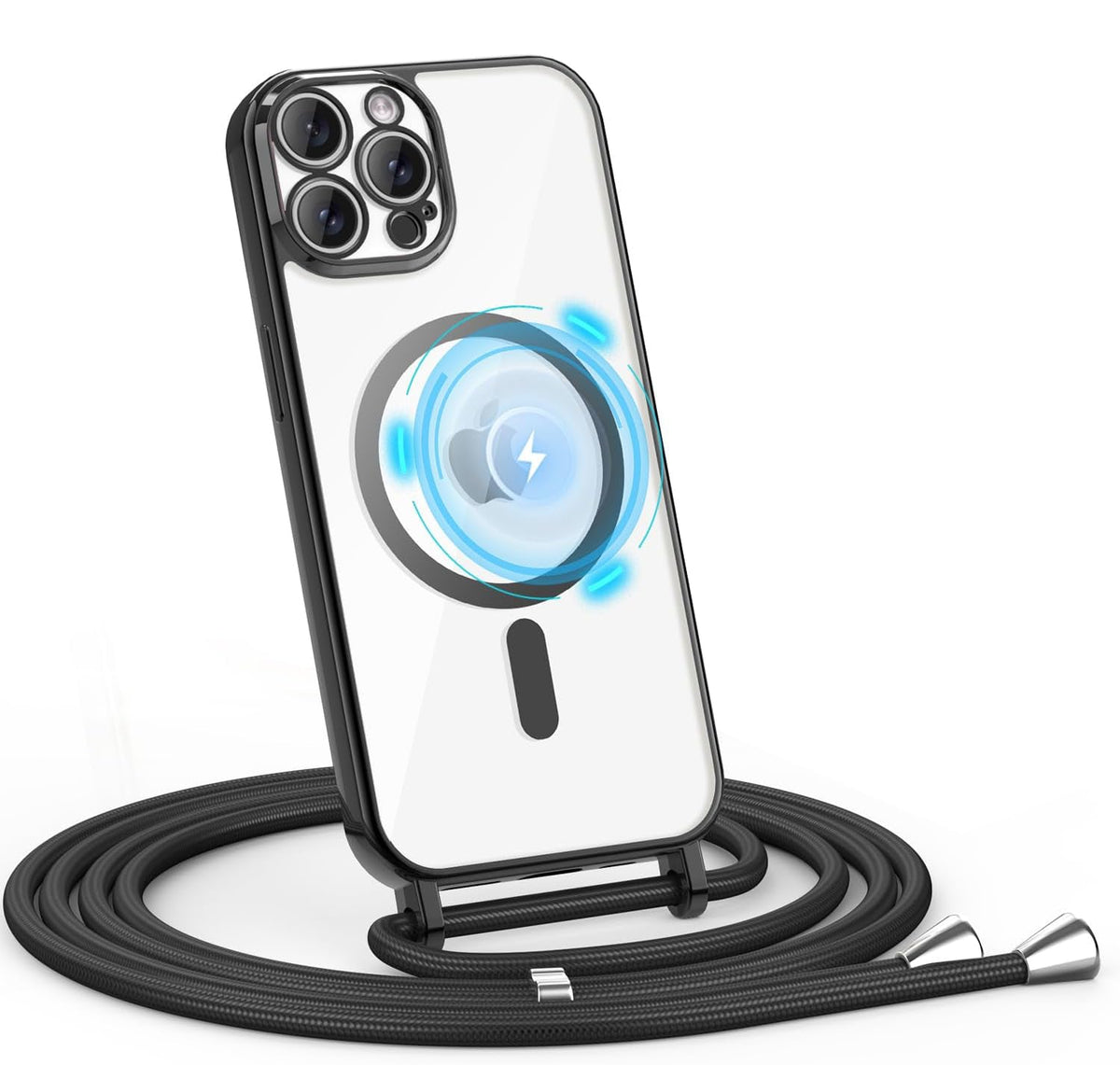 Apple iPhone 15 Pro Hoesje - Zwart - Siliconen MagSafe Back Cover met Telefoonkoord