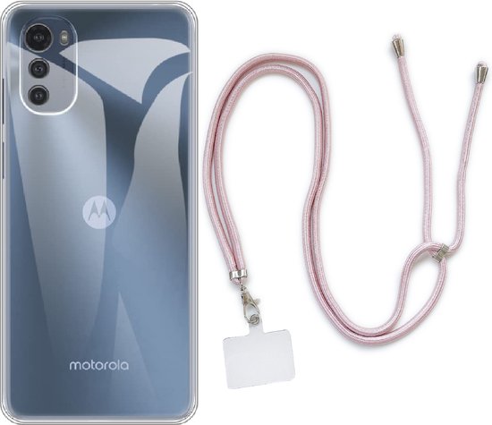 Motorola Moto E32 Hoesje - Roségoud - Siliconen Back Cover met Telefoonkoord