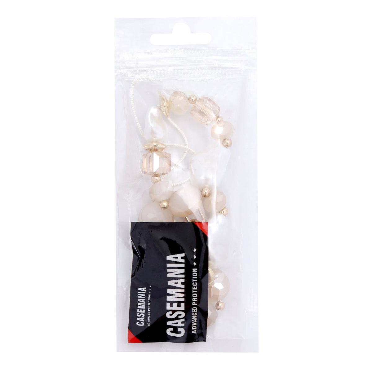 Casemania Universal Phone Chain - Gold-Coloured Links & Baroque Pearls - Wrist Strap with Champagne Beads - Wristlet Charm Strap - Sturdy Mobile Armband