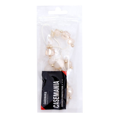 Casemania Universal Phone Chain - Gold-Coloured Links & Baroque Pearls - Wrist Strap with Champagne Beads - Wristlet Charm Strap - Sturdy Mobile Armband