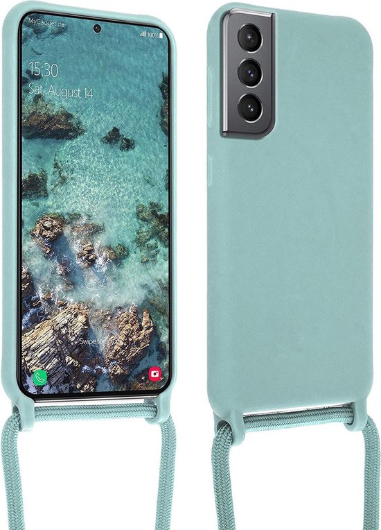 Samsung Galaxy S21 Hoesje - Turquoise - Siliconen Back Cover met Telefoonkoord