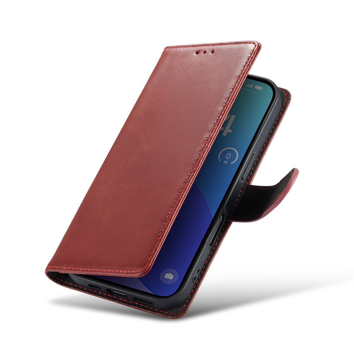 Apple iPhone 16 Pro Hoesje - Rood - Echt Leren Bookcase