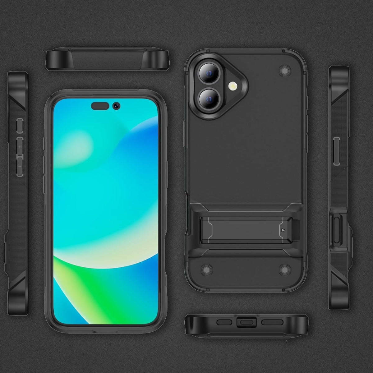 Apple iPhone 16 Plus Case - Black - Armor Kickstand Back Cover