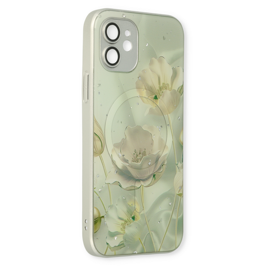 Apple iPhone 12 Case - Green - Silicone Marble MagSafe Back Cover
