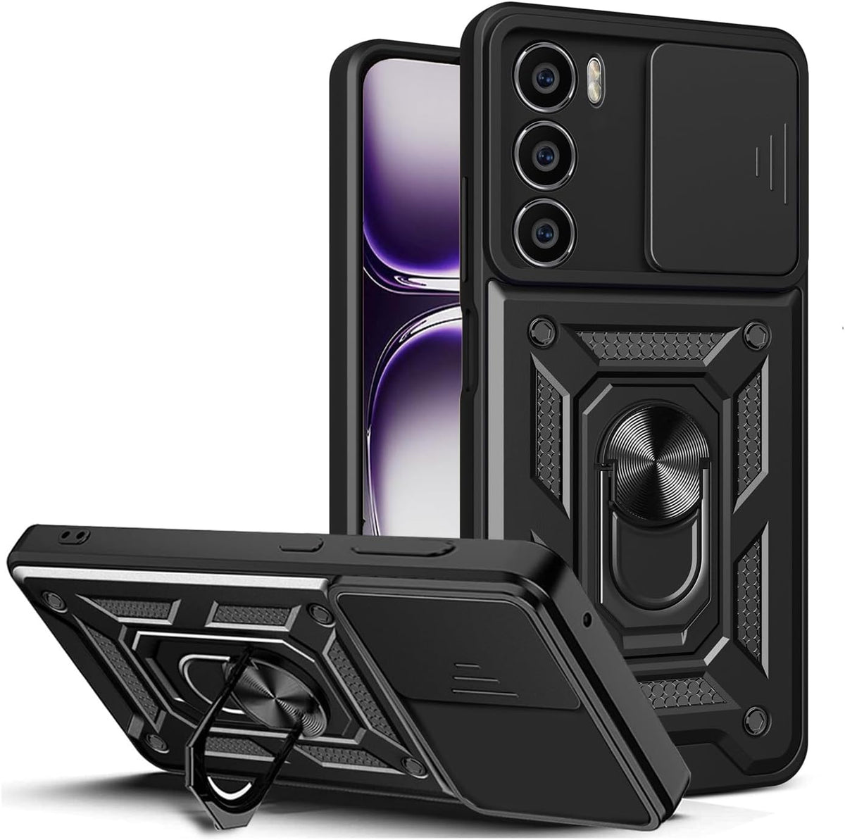Oppo Reno 12 Hoesje - Zwart - Armor Kickstand en Camera Bescherming Back Cover
