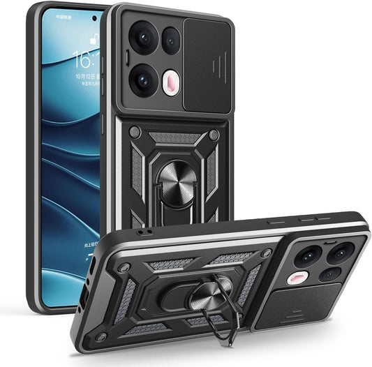 Oppo Reno 13 Pro Hoesje - Zwart - Armor Kickstand en Camera Bescherming Back Cover