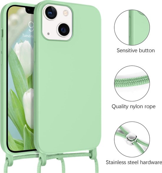 Apple iPhone 14 Pro Max Hoesje - Licht Groen - Siliconen Back Cover met Telefoonkoord