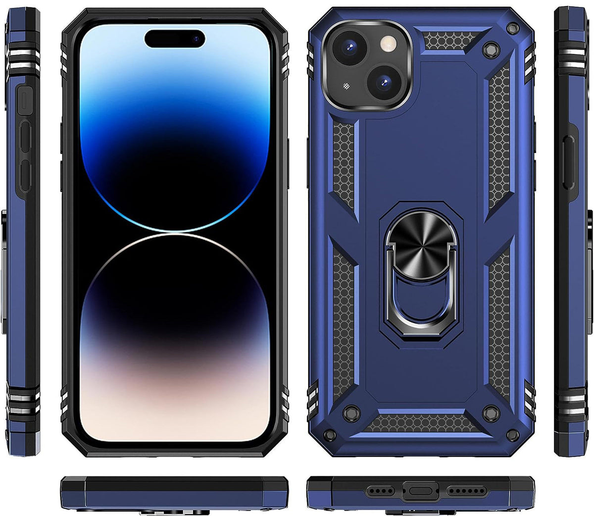 Apple iPhone 15 Hülle - Blau - Armor-Ständer-Backcover