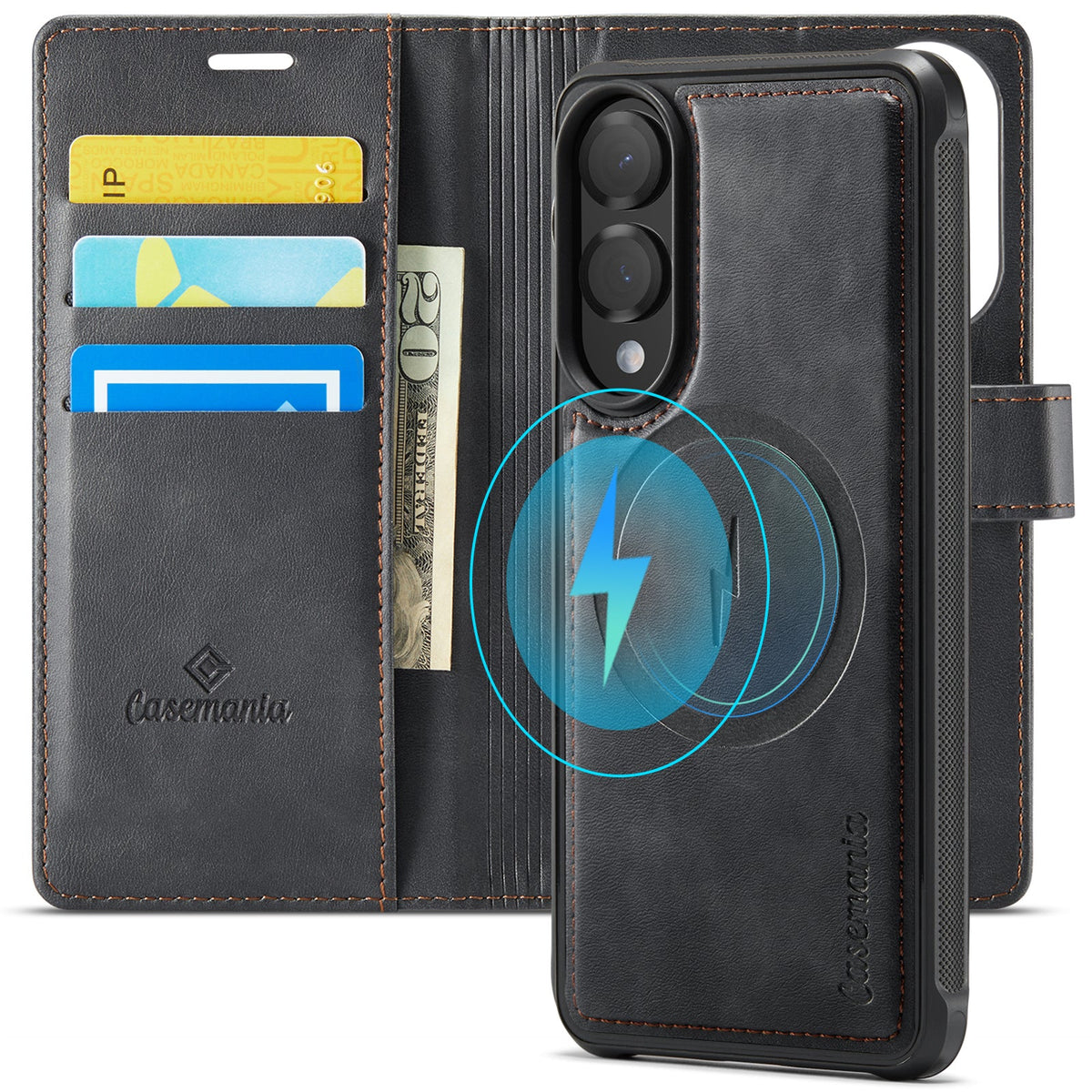 Samsung Galaxy S25 Edge Case - Charcoal Gray - Luxury 2-in-1 MagSafe Wallet Case