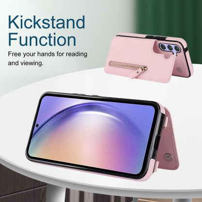 Samsung Galaxy A15 5G Hoesje - Roze - Luxe Back Cover met Telefoonkoord en Rits