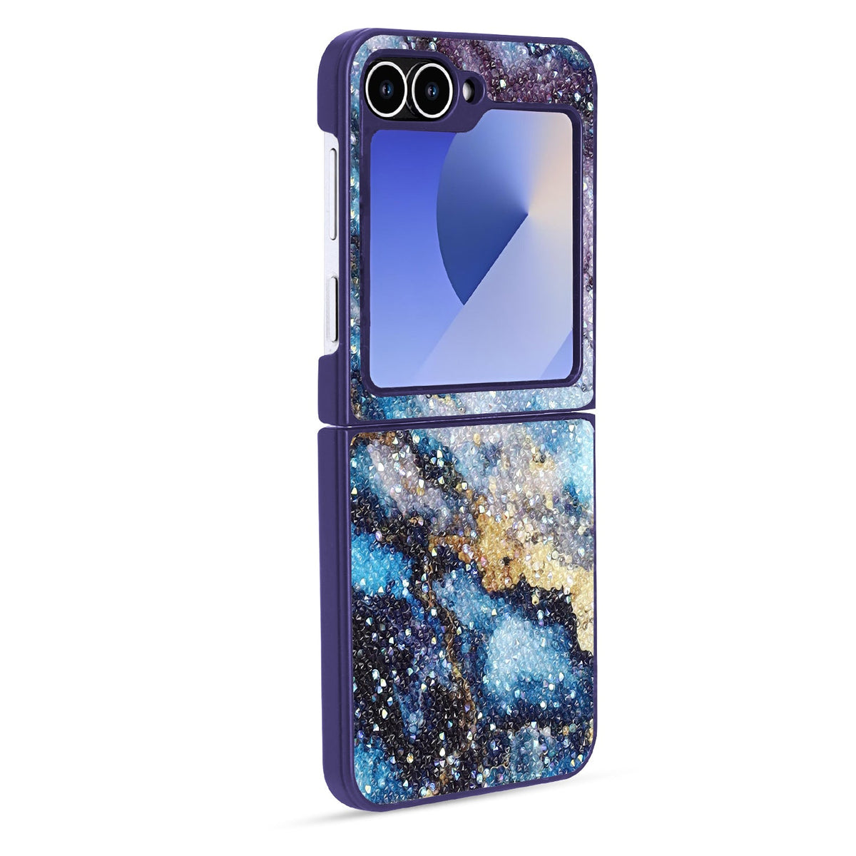 Coque Samsung Galaxy Z Flip 6 - Marbre Bleu - Étui arrière à paillettes effet marbre diamant
