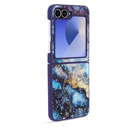 Samsung Galaxy Z Flip 6 Hoesje - Blauw - Diamant Marmer Glitter Back Cover
